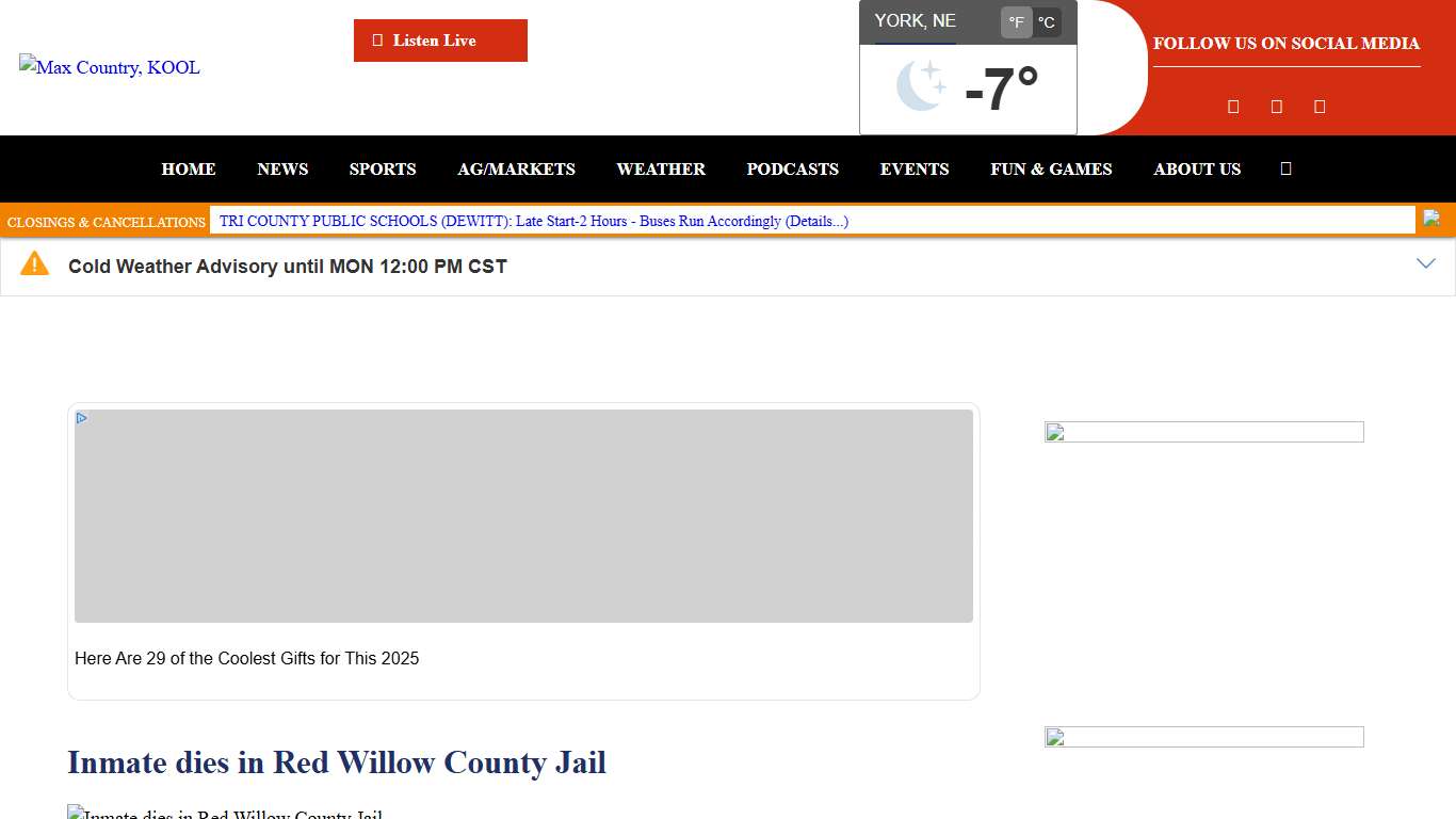 Inmate dies in Red Willow County Jail - York’s Max Country 104.9
