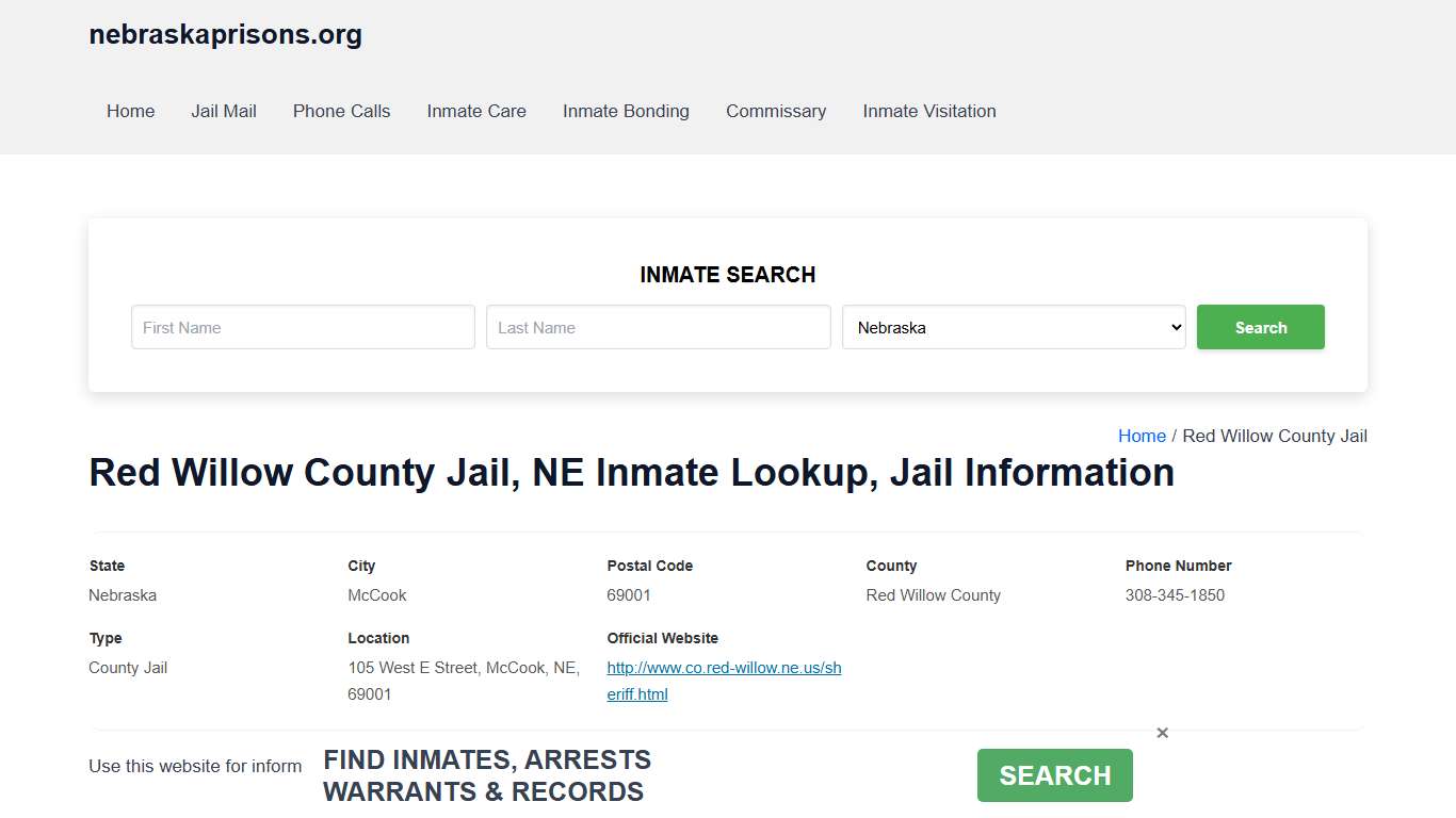 Red Willow County Jail, NE - Offender Locator, Contacts, Inmate Info